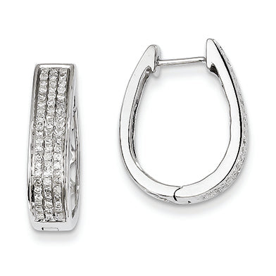 0.5 Carat 14K White Gold Diamond Large Hinged Oval Hoop Earrings