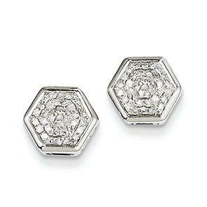 0.2 Carat 14K White Gold Diamond Small  Hexagon Bezel Post Earrings