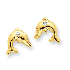 14K Gold Diamond Dolphin Post Earrings