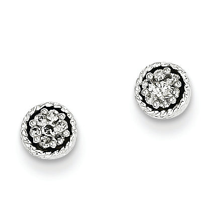 0.1 Carat 14K White Gold Seven Diamond Bezel Post Earrings