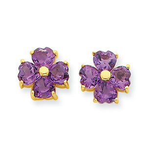 1.8 Carat 14K Gold Heart-shaped Amethyst Flower Post Earrings