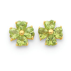 2.1 Carat 14K Gold Heart-shaped Peridot Flower Post Earrings
