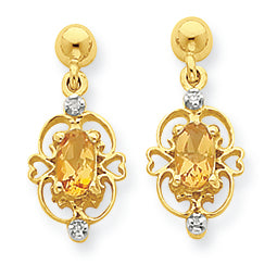 0.4 Carat 14K Gold & Rhodium Marquise Citrine & Diamond Dangle Post Earrings
