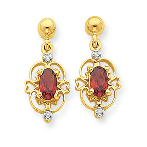 0.6 Carat 14K Gold & Rhodium Marquise Garnet & Diamond Dangle Post Earrings