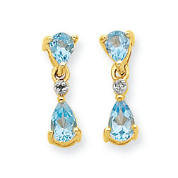 0.8 Carat 14K Gold & Rhodium Double Pear Blue Topaz & Diamond Dangle Earrings