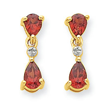 0.9 Carat 14K Gold & Rhodium Double Pear Garnet & Diamond Dangle Post Earrings
