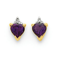 0.9 Carat 14K Gold & Rhodium Marquise Heart Amethyst & Diamond Post Earrings