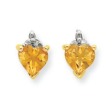 0.8 Carat 14K Gold & Rhodium Marquise Heart Citrine & Diamond Post Earrings