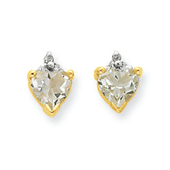 1 Carat 14K Gold & Rhodium Marquise Heart Green Amethyst & Diamond Earrings