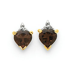 0.8 Carat 14K Gold & Rhodium Marquise Heart Smokey Quartz & Diamond Earrings
