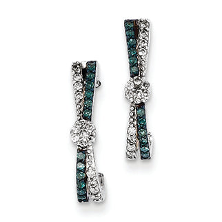 0.3 Carat 14K White Gold w/ Blue and White Diamond J-Hoop Post Earrings