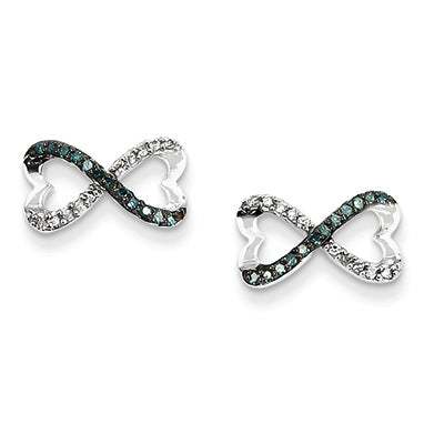 0.2 Carat 14K White Gold w/ Blue and White Diamond Infinity Heart Post Earrings