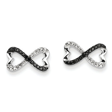 0.2 Carat 14K White Gold w/ Black and White Diamond Infinity Heart Post Earrings