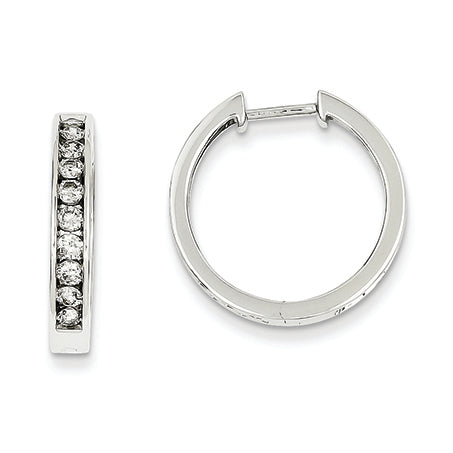 0.8 Carat 14K White Gold Diamond Small Hinged Hoop Earrings