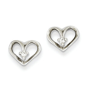 14K White Gold Diamond Heart Earrings