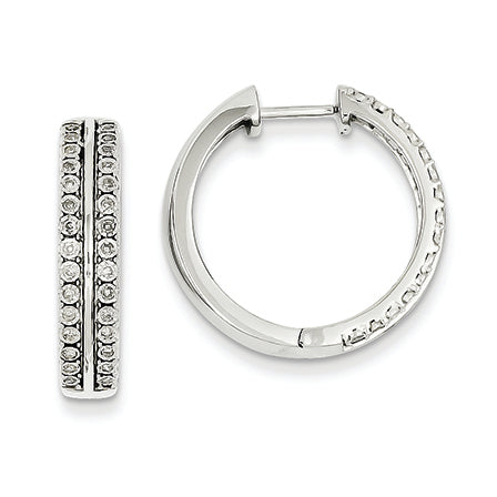 0.3 Carat 14K White Gold Diamond Double Lined Hinged Hoop Earrings