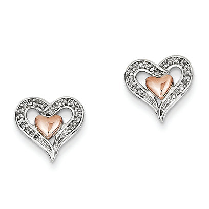 0.1 Carat 14K White Gold & Rose Rhodium Diamond Heart Post Earrings