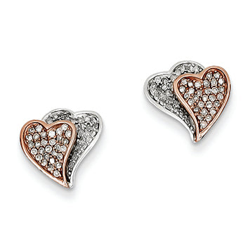0.3 Carat 14K Gold Two-tone Diamond Double Heart Post Earrings