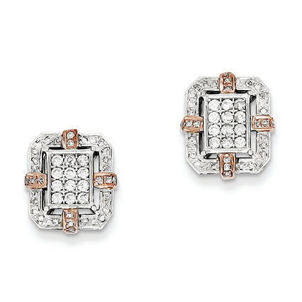 0.5 Carat 14K White Gold & Rose Rhodium Diamond Rectangle Post Earrings