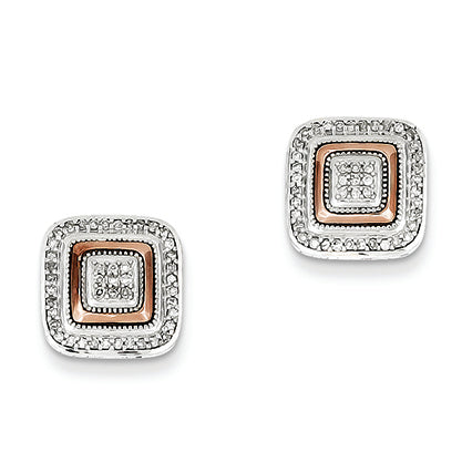 0.2 Carat 14K White Gold & Rose Rhodium Diamond Square Post Earrings