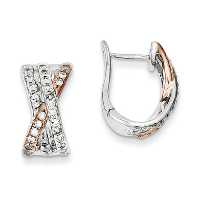 0.7 Carat 14K Gold White and Rose Gold Diamond Hinged Hoop Earrings