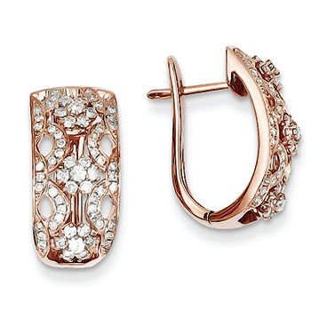 0.7 Carat 14K Gold Rose Gold Diamond Flower Hinged Hoop Earrings