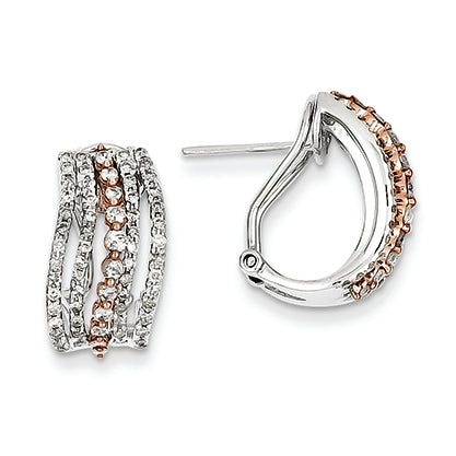 0.9 Carat 14K Gold White and Rose Gold Diamond Wavy Omega Back Earrings
