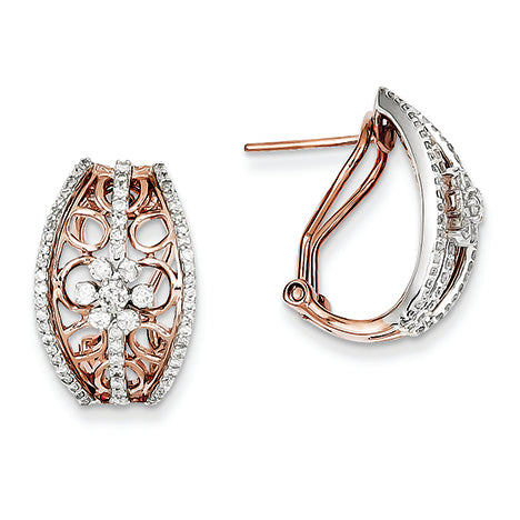 0.8 Carat 14K Gold Two-tone Diamond Flower Omega Back Earrings