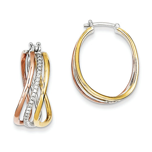 0.2 Carat 14K Gold Tri-color Gold Diamond Hoop Earrings