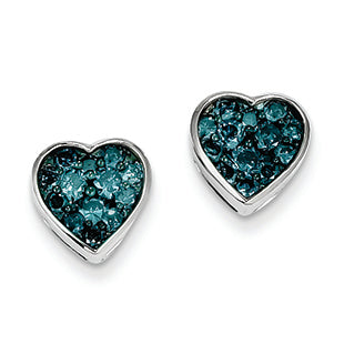 1.1 Carat 14K White Gold Blue Diamond Heart Post Earrings