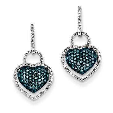0.5 Carat 14K White Gold White and Blue Diamond Heart Dangle Post Earrings