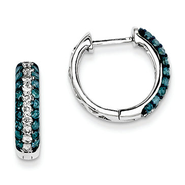 1.1 Carat 14K White Gold White Blue Diamond Hinged Hoop Earrings