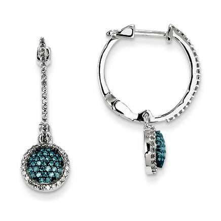 0.5 Carat 14K White Gold White and Blue Diamond Hinged Hoop Earrings