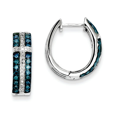 0.6 Carat 14K White Gold Blue and White Diamond Hinged Hoop Earrings