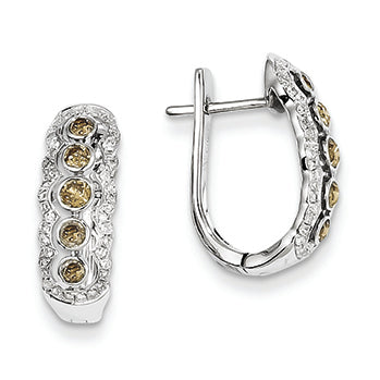 0.7 Carat 14K White Gold Champagne and White Diamond Hinged Hoop Earrings