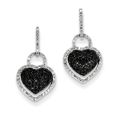 0.5 Carat 14K White Gold White and Black Diamond Heart Dangle Post Earrings