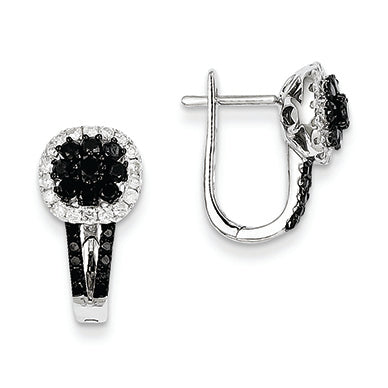 1.1 Carat 14K White Gold Black and White Diamond Square Hinged Hoop Earrings