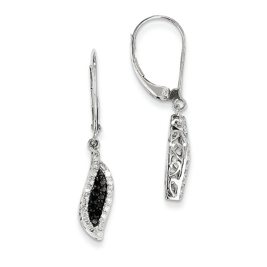 0.3 Carat 14K White Gold White & Black Diamond Dangle Leverback Earrings
