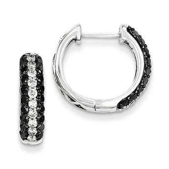 1.1 Carat 14K White Gold White & Black Diamond Hinged Hoop Earrings