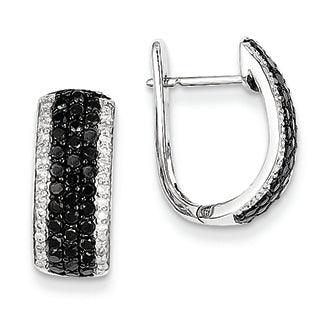 1.1 Carat 14K White Gold Black and White Diamond Hinged Hoop Earrings