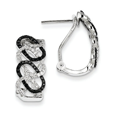 0.7 Carat 14K White Gold Black and White Diamond Oval Omega Back Earrings