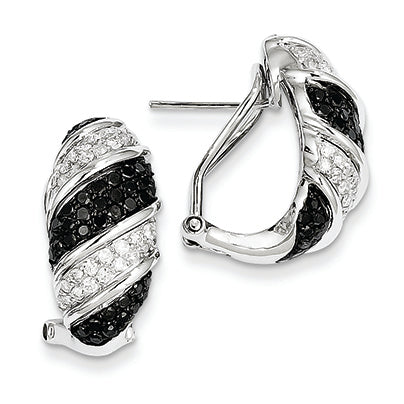 1.7 Carat 14K White Gold Black and White Diamond Omega Back Earrings