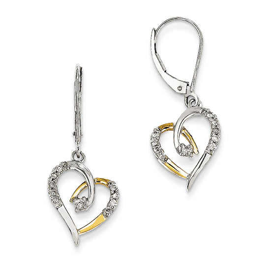 0.2 Carat 14K Gold Two-tone Diamond Heart Leverback Earrings