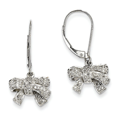 0.4 Carat 14K White Gold 0.35ct Diamond Bow Dangle Leverback Earrings