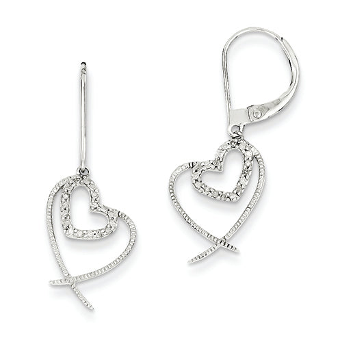 0.1 Carat 14K White Gold Diamond Heart Leverback Earrings