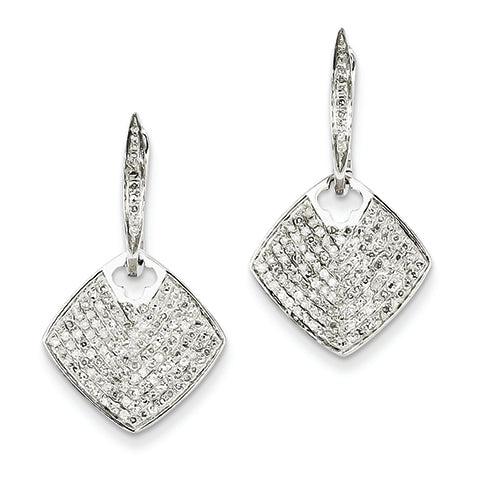 0.6 Carat 14K White Gold Diamond Square Dangle Hinged Hoop Earrings