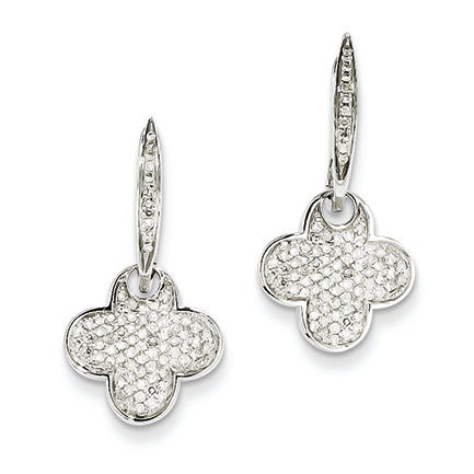0.5 Carat 14K White Gold Diamond Flower Dangle Hinged Hoop Earrings