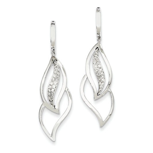 0.2 Carat 14K White Gold Diamond Hinged Hoop Leaf Design Dangle Earrings