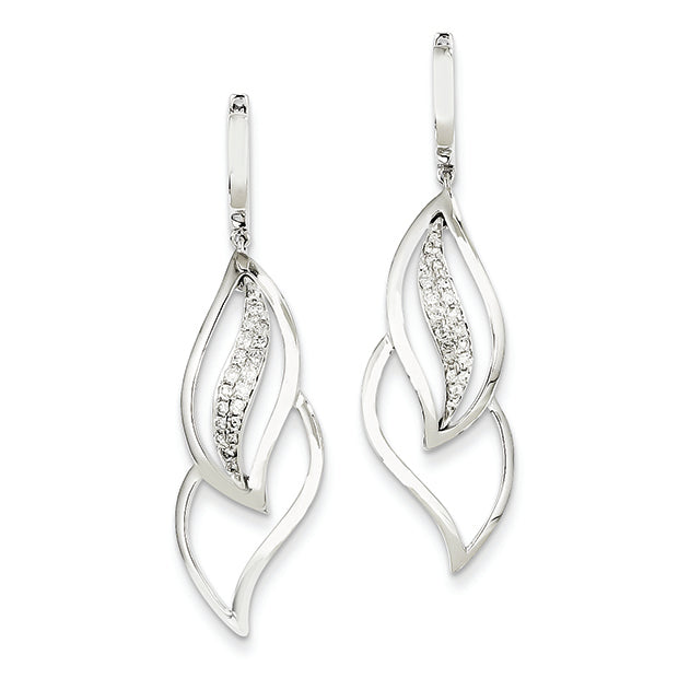 0.2 Carat 14K White Gold Diamond Hinged Hoop Leaf Design Dangle Earrings