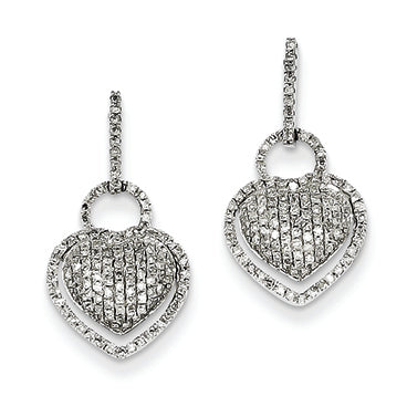 0.5 Carat 14K White Gold Diamond Heart Post Dangle Earrings